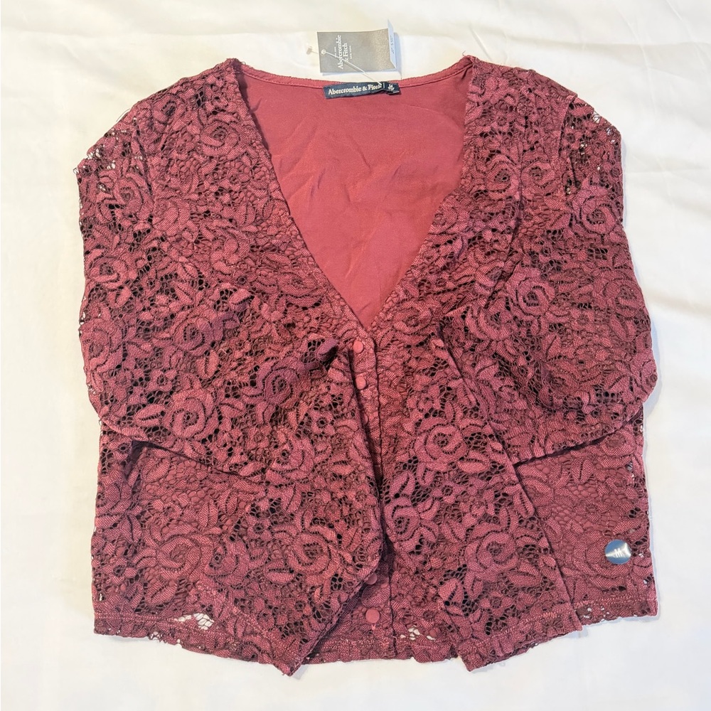 NWT Abercrombie & Fitch Burgundy Lace Crop Top Size M
